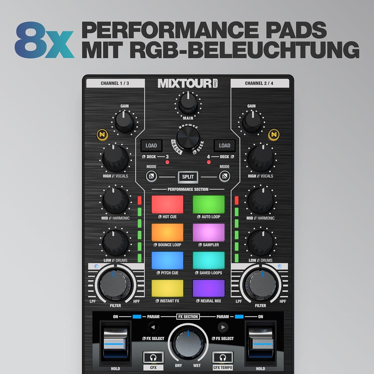 Reloop 246959 Mixtour Pro Ultra-Portable 4-Deck DJ Controller