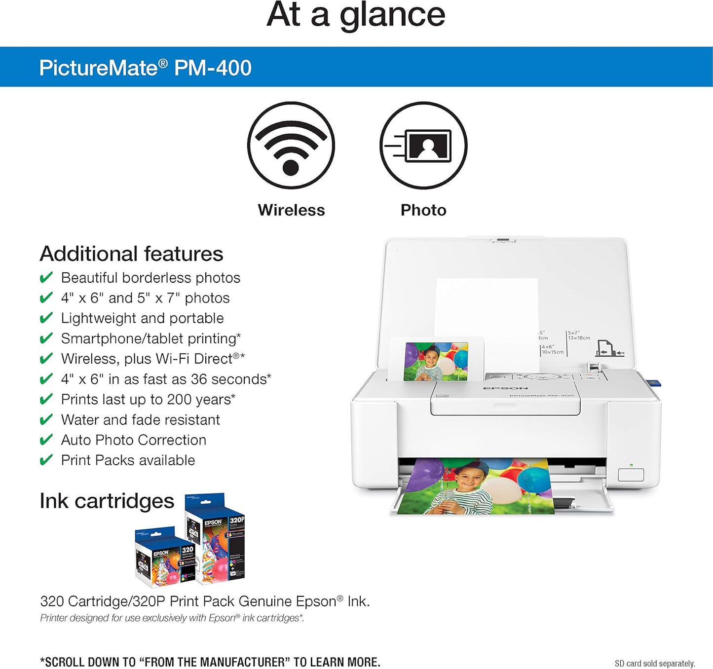 Epson PictureMate PM-400 Compact Wireless Photo Printer