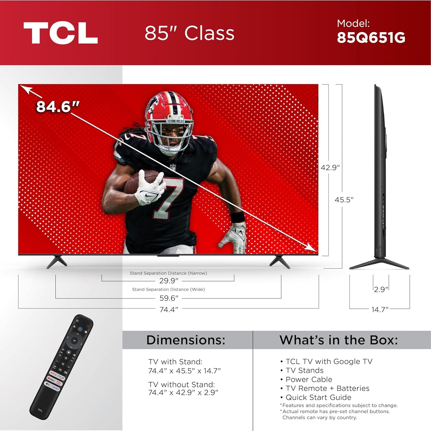 TCL 85Q651G 85-Inch QLED 4K UHD Google Smart TV