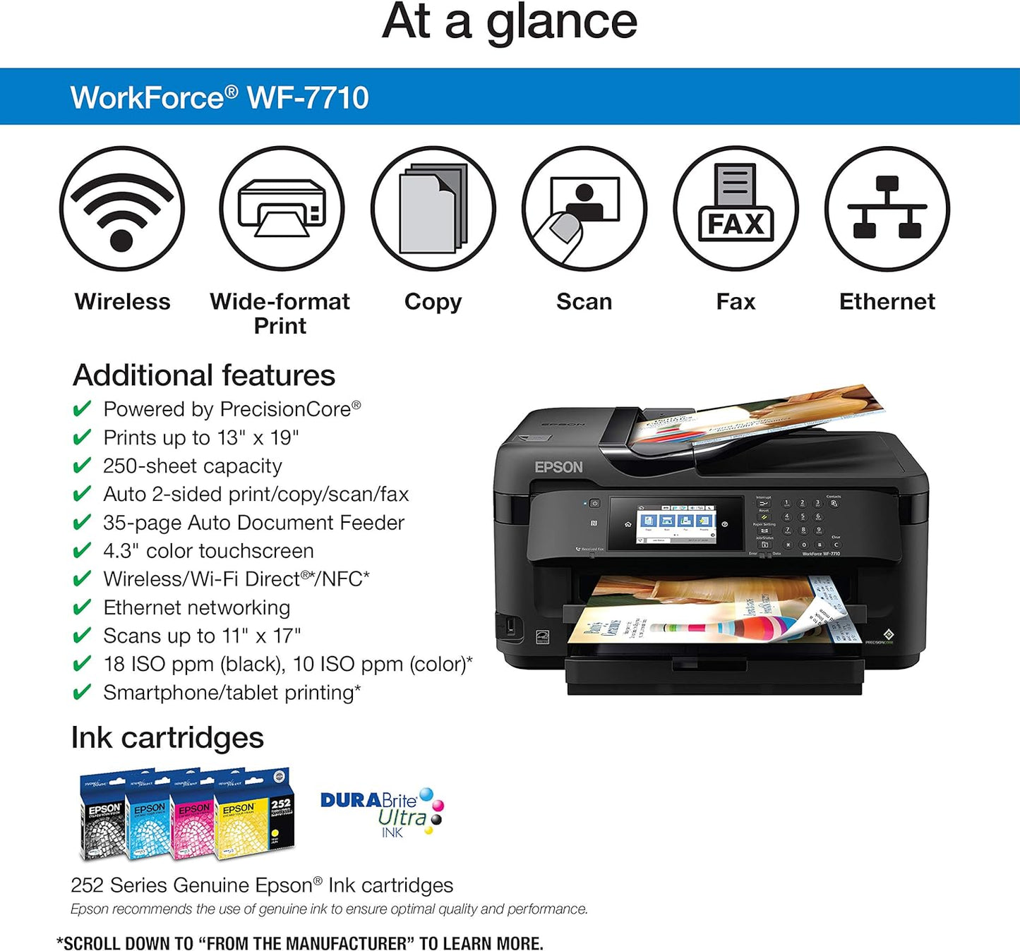 Epson C11CG36201 WorkForce WF-7710 Wireless Wide-Format Printer