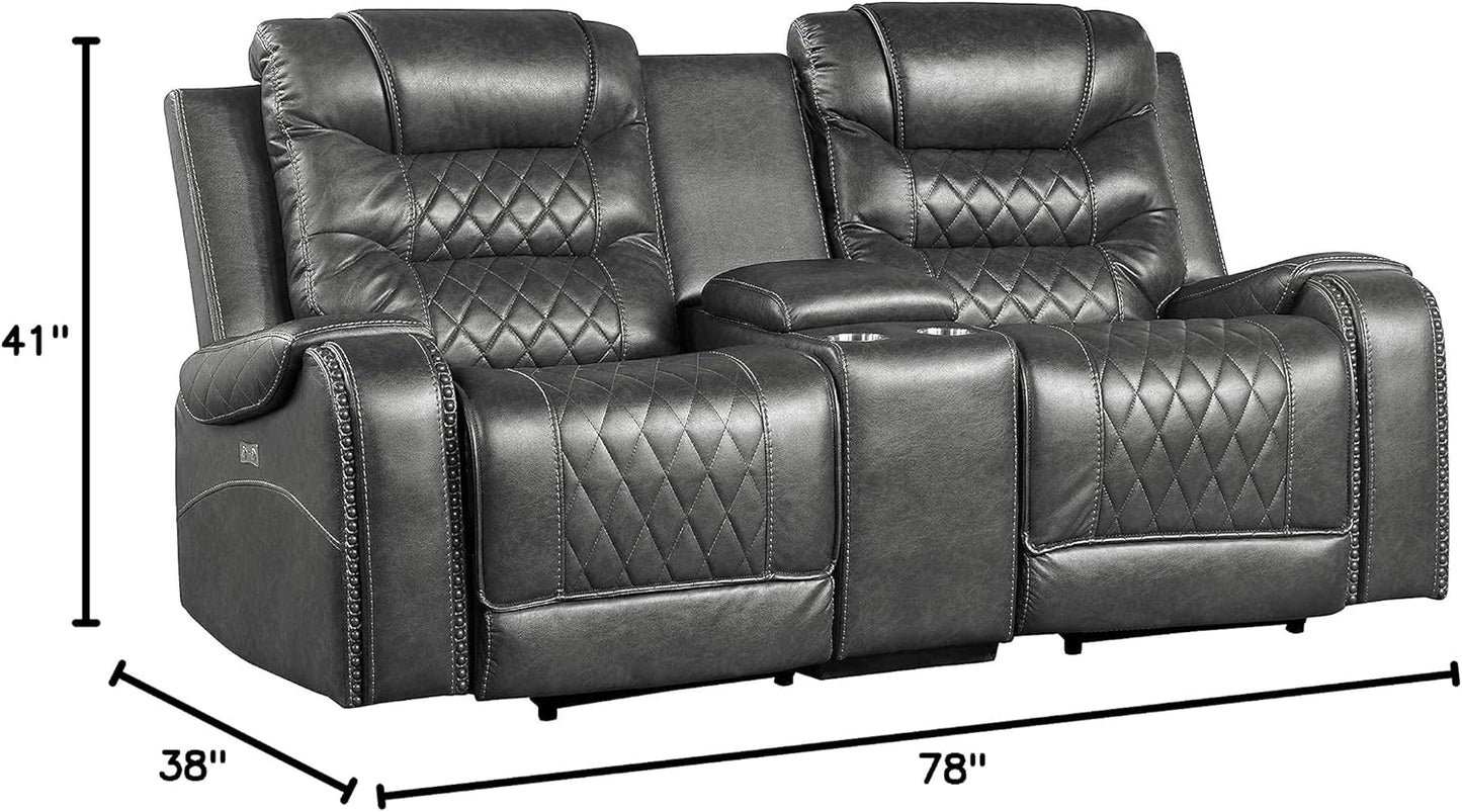 Lexicon Home Theater Seating: Microfiber Power Reclining Loveseat, Grey