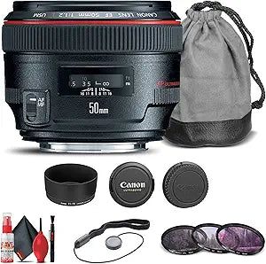Canon EF 50mm f/1.2L USM Lens + Filter Kit (Renewed)