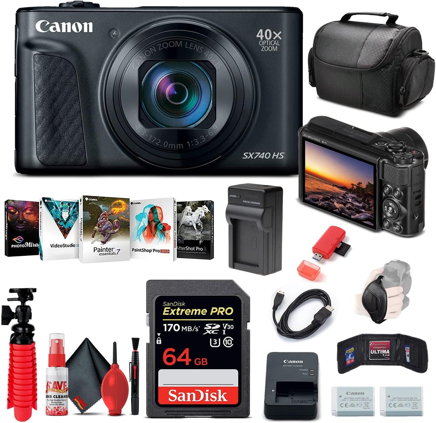 Canon PowerShot SX740 HS 40x Zoom Digital Camera Bundle Renewed