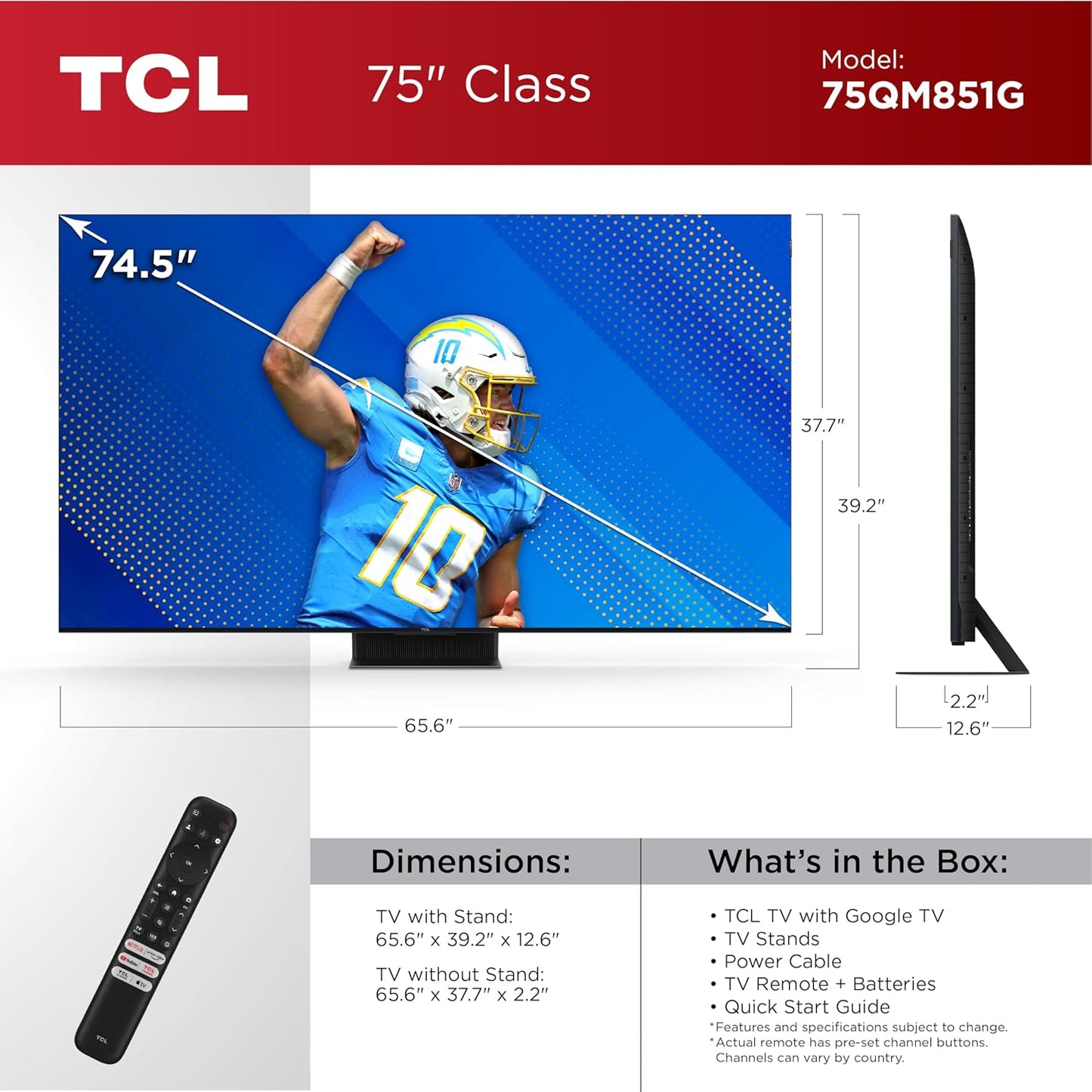 TCL 75QM851G 75-Inch QD-Mini LED 4K Google TV