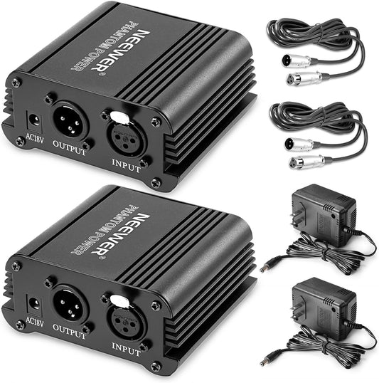 Neewer 90088102 48V Phantom Power Supply with XLR Cable (2 Pack)