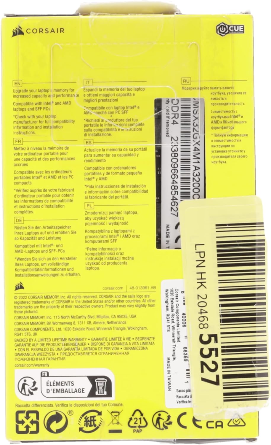 CORSAIR CMSX32GX4M1A3200C22 Vengeance SODIMM 32GB