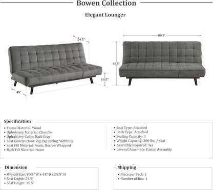 Lexicon 194840120780 Bowen Dark Gray Futon Sofa