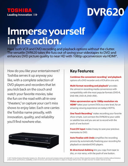 Toshiba DVR-620 DVD VHS Recorder Renewed