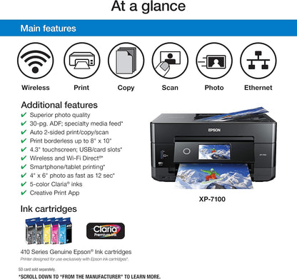 Epson C11CH03201-N XP-7100 Wireless Photo Printer (Renewed)