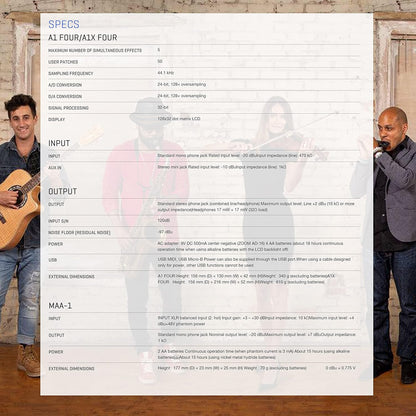 Zoom A1 FOUR Acoustic Multi-Effects Pedal Bundle