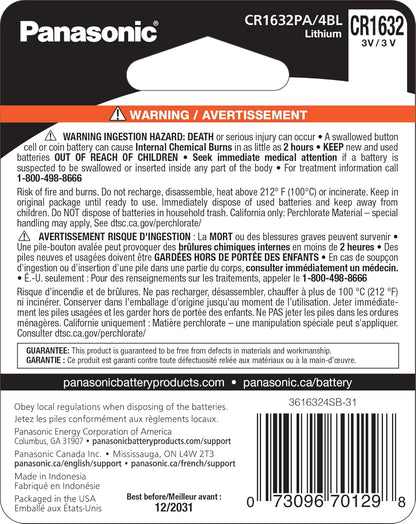 Panasonic CR1632PA/4BL Lithium Coin Cell 4-Pack