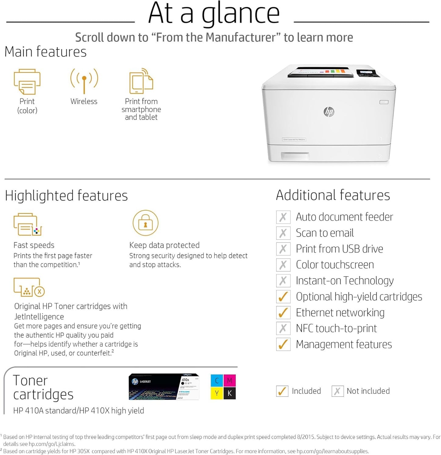 HP M452: LaserJet Pro Wireless Color Laser Printer, Renewed