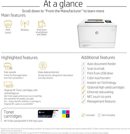 HP M452: LaserJet Pro Wireless Color Laser Printer, Renewed