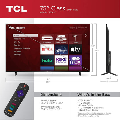 TCL 75S455 75" 4-Series 4K UHD HDR Smart Roku TV