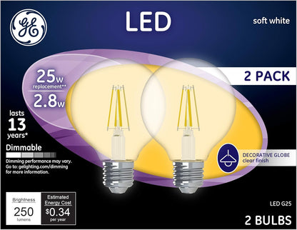 GE 23049 LED 25W Soft White G25 Globe Bulbs - 2 Pack