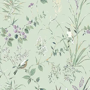 Crown M1552 Mariko Mint/Plum Floral Wallpaper — main product image