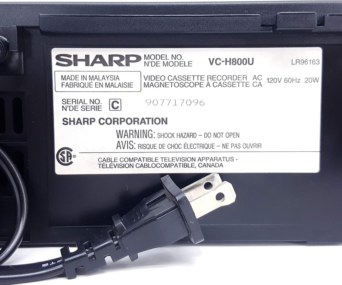 Sharp VC-H800U 4-Head Hi-Fi Stereo VHS VCR Player/Recorder