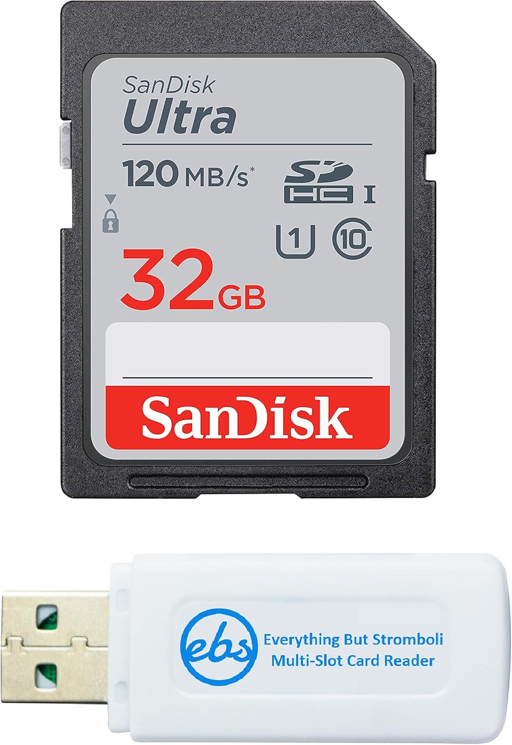 SanDisk SDHC SD Ultra 32GB 120MB/s Memory Card Reader Bundle