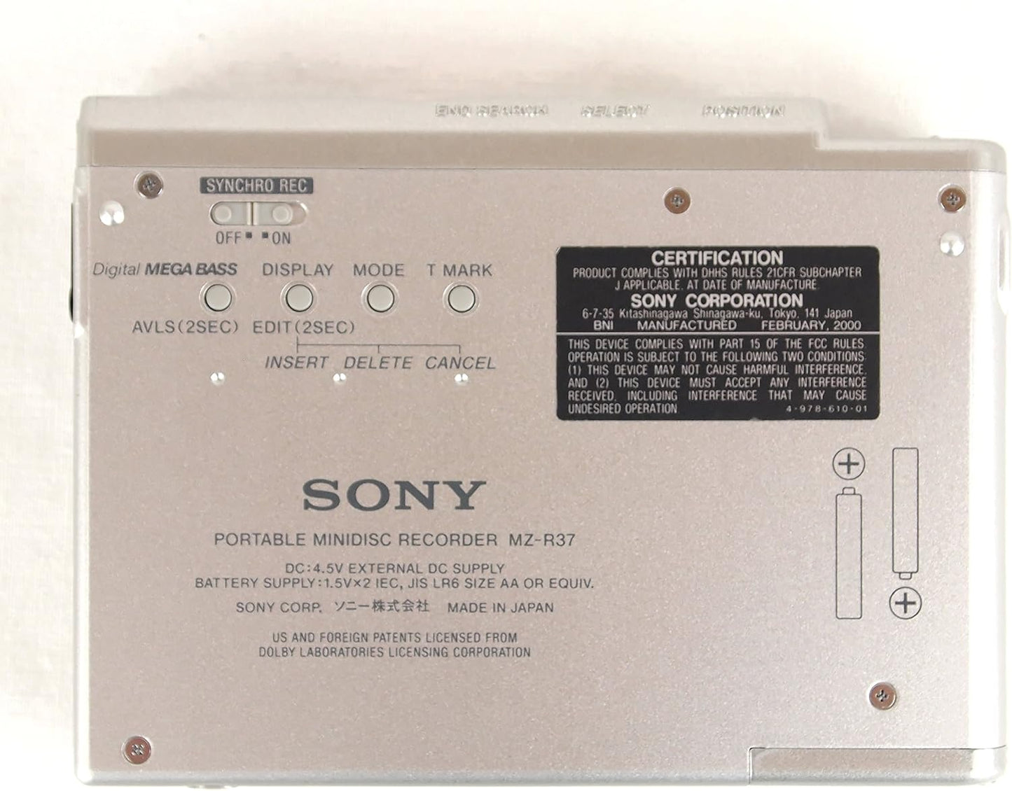 Sony MZ-R37 Portable Minidisc Player Recorder