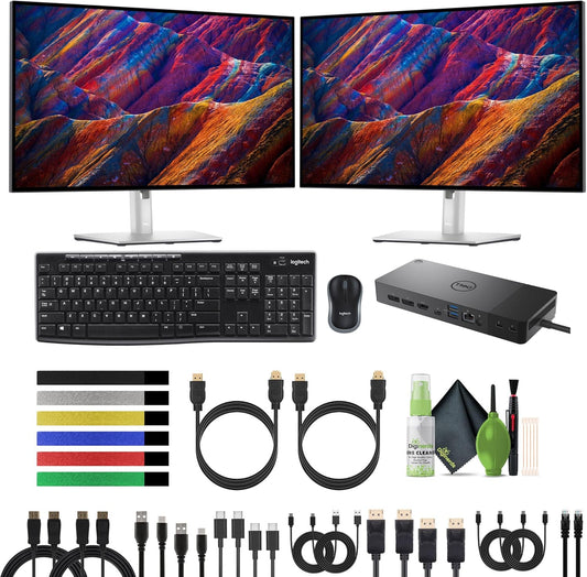 Dell U2723QE 27" 4K Monitor Bundle with Logitech MK270 & Thunderbolt Dock