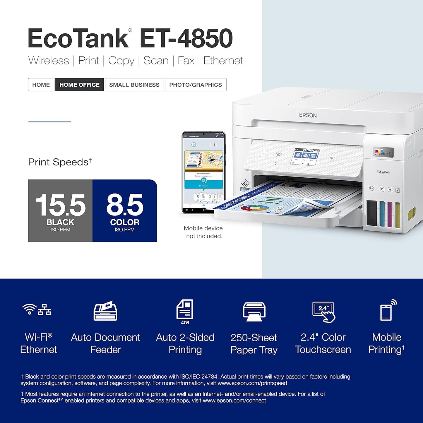 Epson ET-4850 White EcoTank Wireless All-in-One Printer