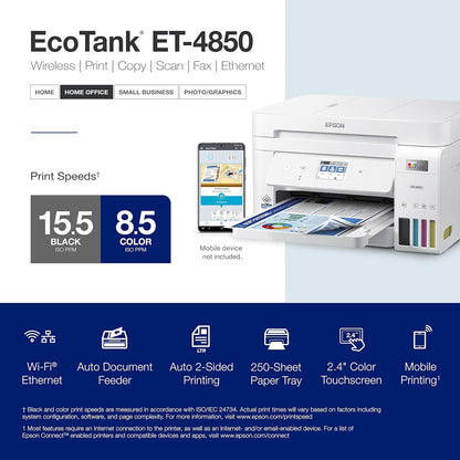 Epson ET-4850 White EcoTank Wireless All-in-One Printer