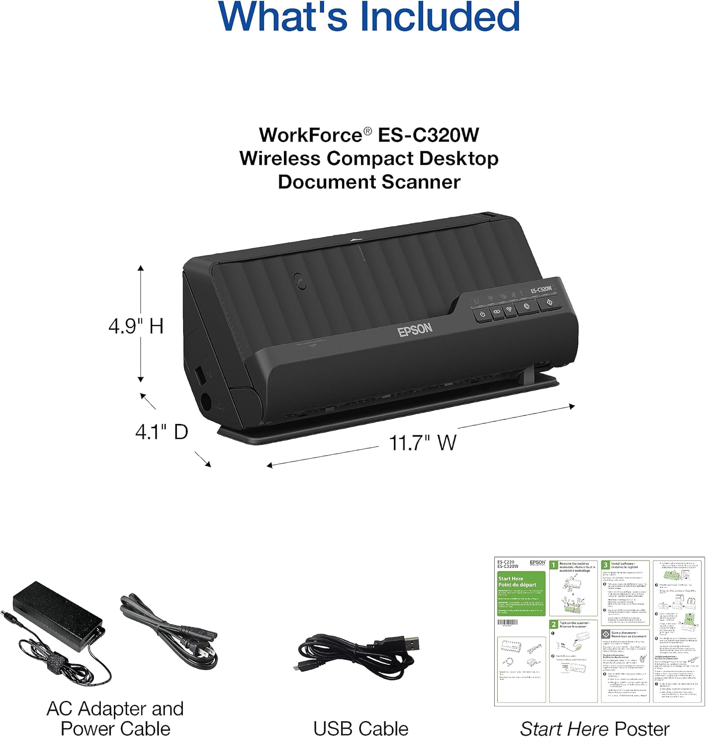 Epson B11B270201 WorkForce ES-C320W Wireless Document Scanner