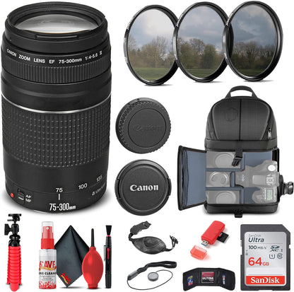 Canon 6473A003 EF 75-300mm f/4-5.6 III Lens Bundle Renewed