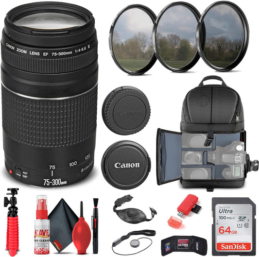 Canon 6473A003 EF 75-300mm f/4-5.6 III Lens Bundle Renewed