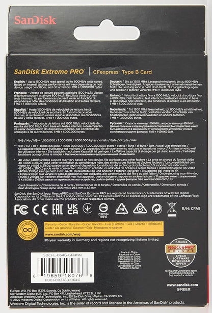 SanDisk SDCFE-064G-GN4NN 64GB Extreme PRO CFexpress Card