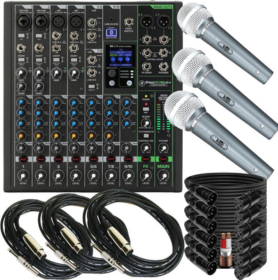 Mackie ProFX10v3+ 10-Channel Mixer Mic & Cable Bundle