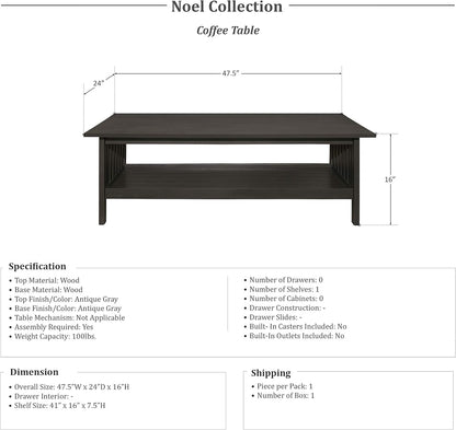 Lexicon 194840114581 Noel 3-Piece Antique Gray Coffee Table Set