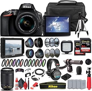 Nikon 1576 D5600 DSLR Camera with Lens Bundle (Renewed)