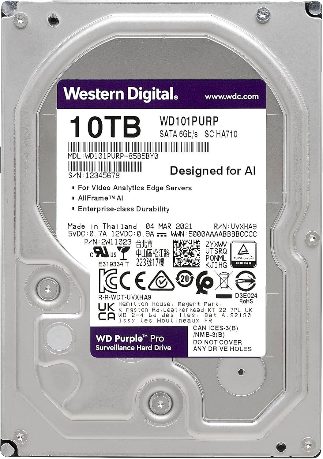 Western Digital WD101PURP 10TB Purple Pro Surveillance HDD