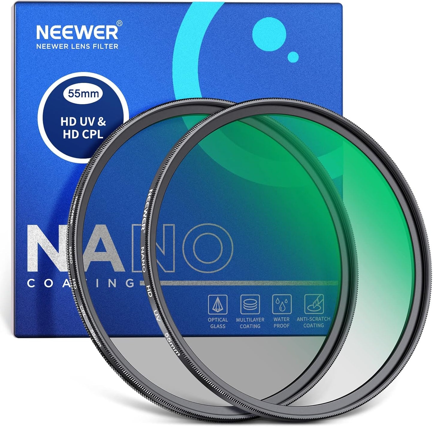Neewer 55mm CPL UV Filter Kit HD Optical Glass