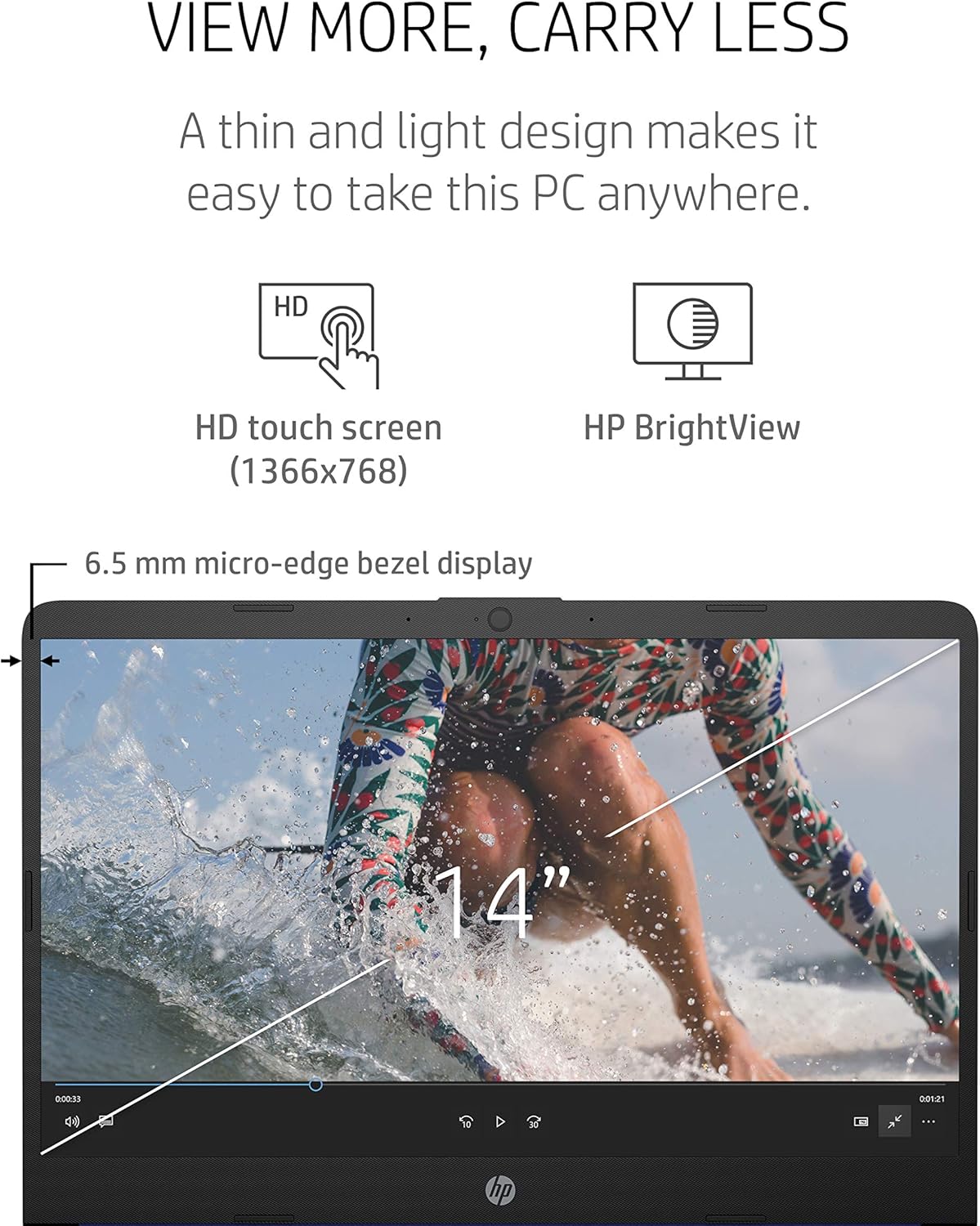 HP 14-fq0060nr Touch Laptop AMD 4GB 64GB Rose Gold