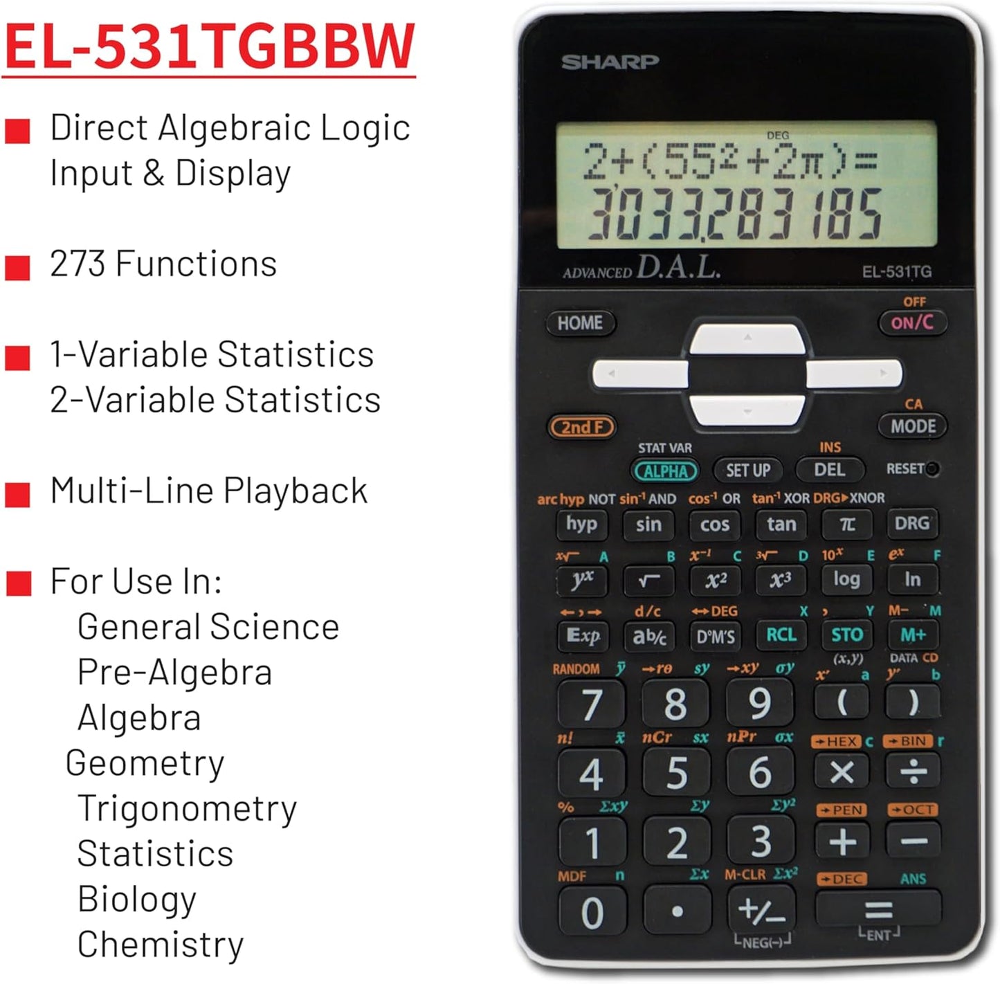 Sharp EL-531TGBBW Scientific Engineering Calculator - Black/White