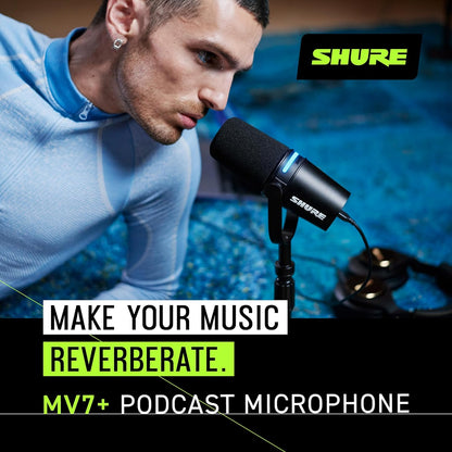 Shure MV7+-K-BNDL Podcast Microphone Bundle - USB/XLR, Stand, Black
