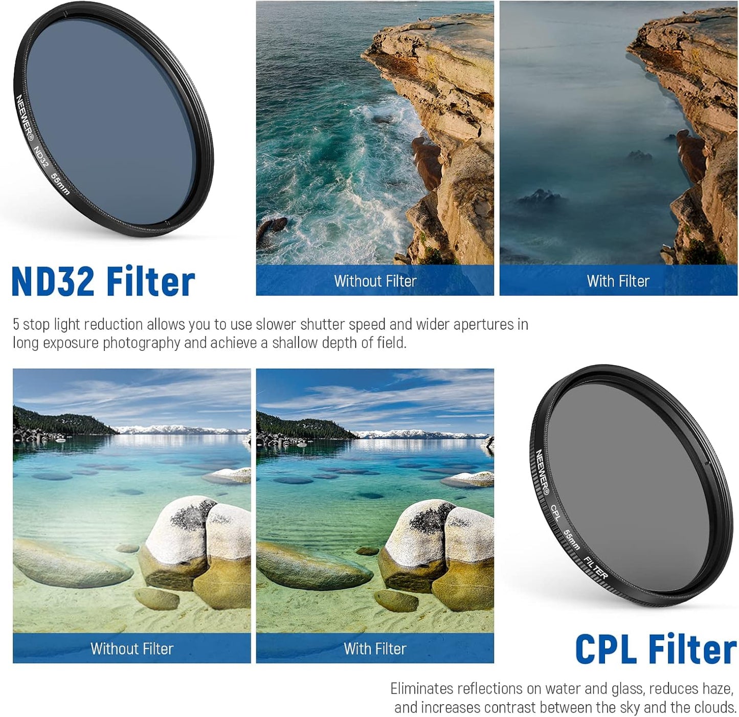 NEEWER 55mm ND+CPL Effect Filter Set Phone Lens