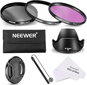 Neewer 10074737 55mm Filter Kit UV CPL FLD Lens Hood Cap
