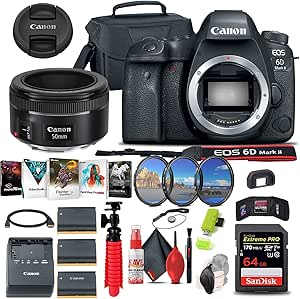 Canon EOS 6D Mark II DSLR - 50mm Lens, 64GB Kit (Renewed)