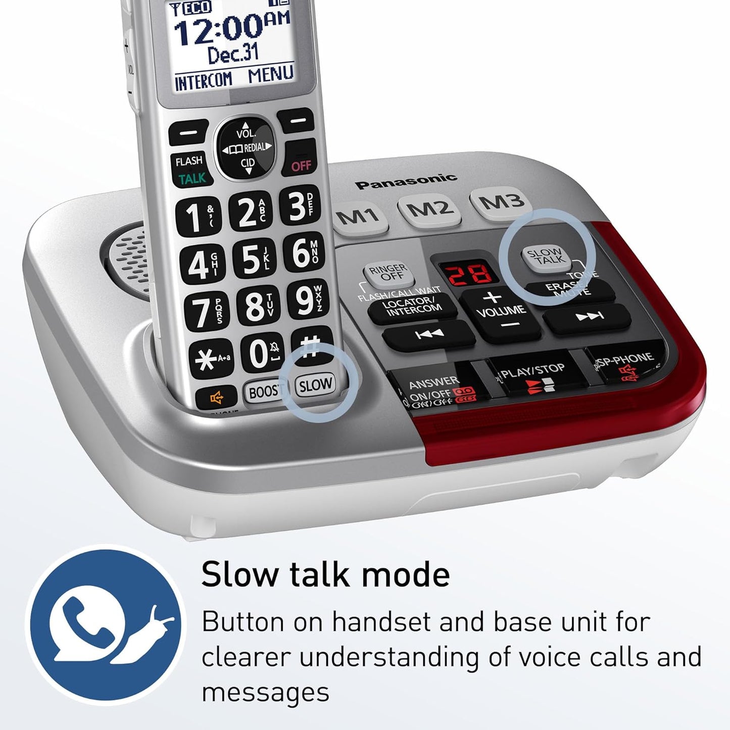 Panasonic KX-TGM450S Amplified Cordless Phone 50dB Volume Boost Silver