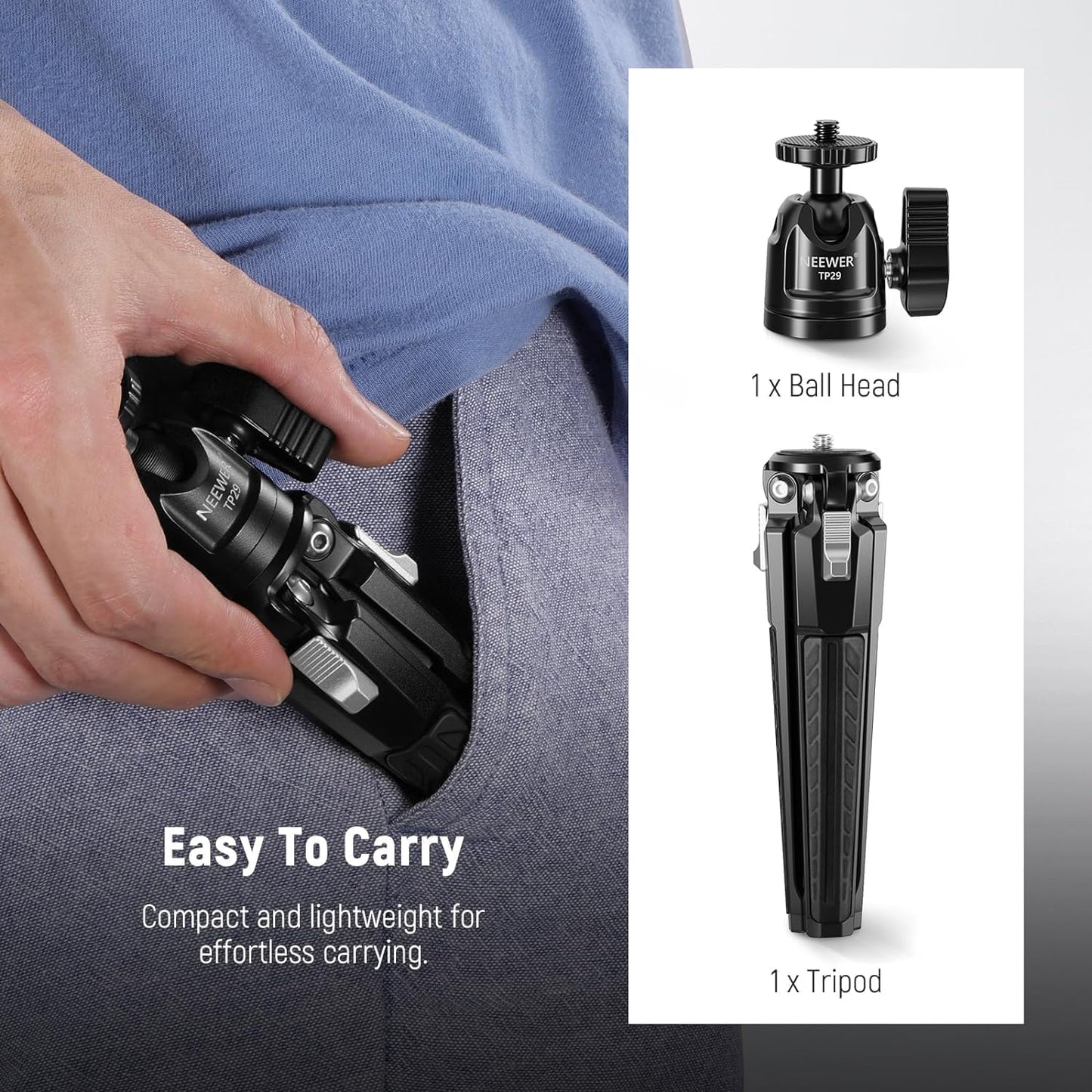 Neewer TP29 Mini Table Tripod: 360° Ball Head, Portable Camera Stand