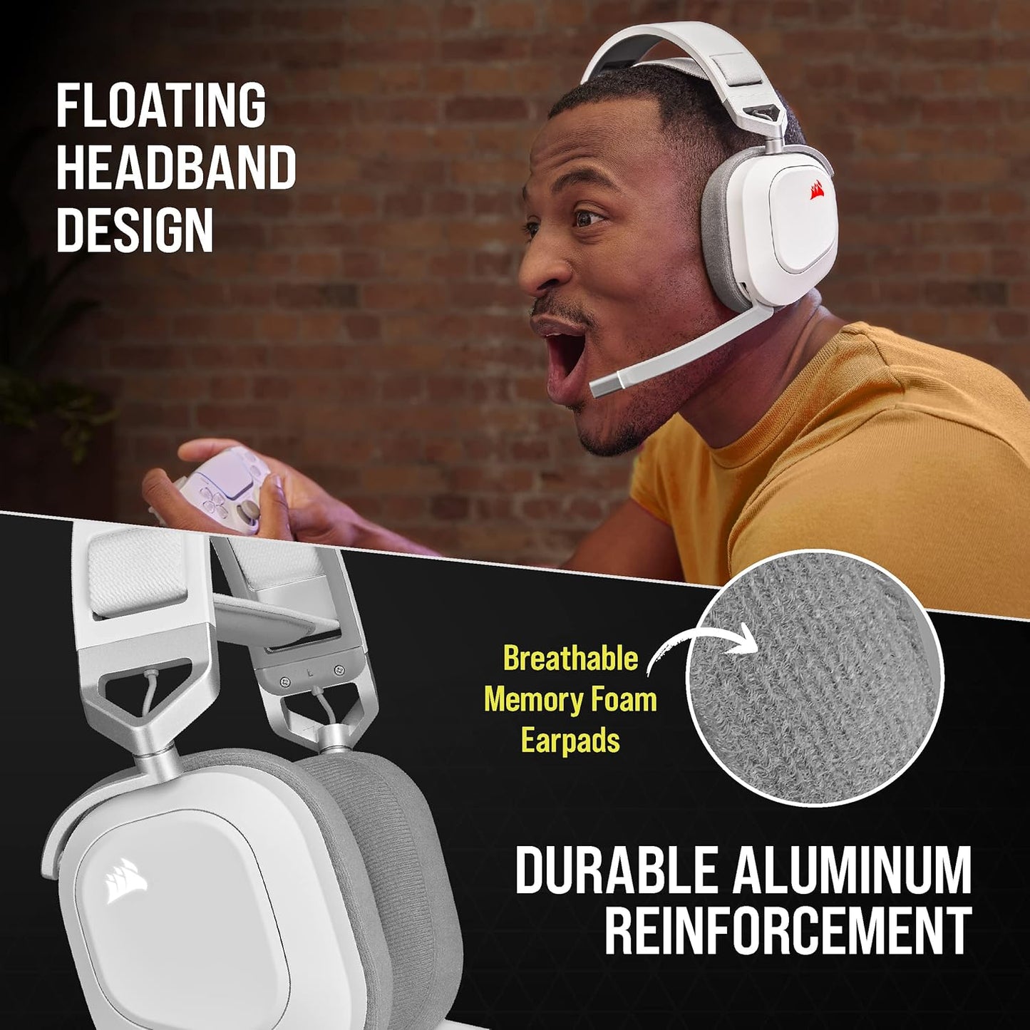 Corsair CA-8910126 HS80 RGB Wireless Gaming Headset - White (Renewed)