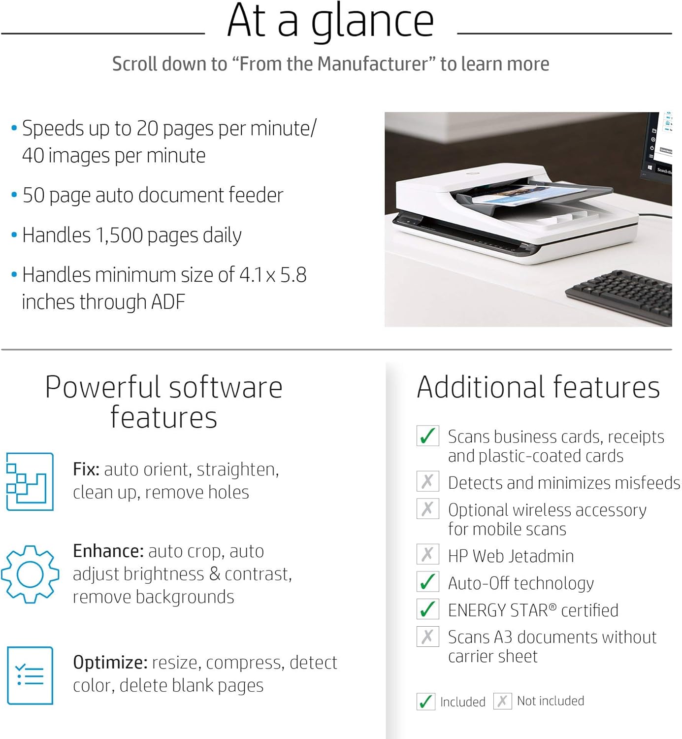 HP ScanJet Pro 2500 f1 Flatbed Scanner Renewed
