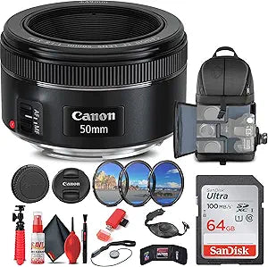 Canon 0570C002 EF 50mm f/1.8 STM Lens Bundle (Renewed)