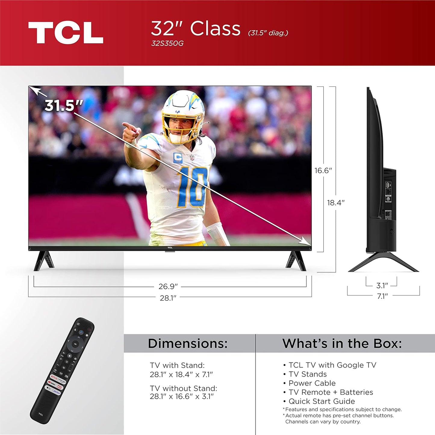 TCL 32S350G 32-Inch 1080p LED Smart Google TV (2023) (Renewed)
