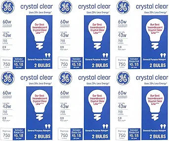 GE 78796-78796 Halogen A19 Light Bulbs Clear 43W 12-Pack