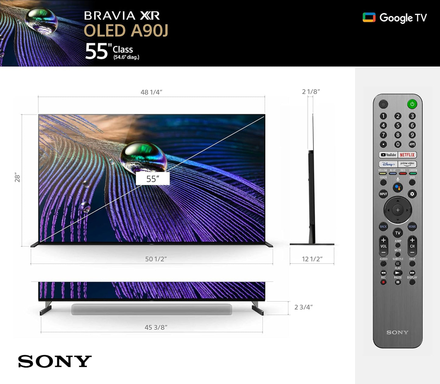 Sony A90J 55-Inch Renewed OLED 4K Smart Google TV