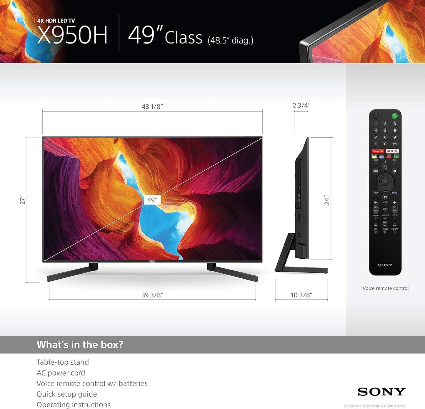 Sony XBR-49X950H 49-Inch 4K Ultra HD Android TV (Renewed)
